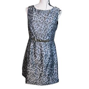 Donna Ricco Animal Print Dress Sleeveless Gray Rhinestones Petite Party Size 10